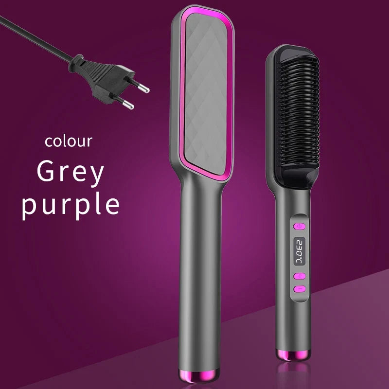 Electric hot comb straightener brush Silcy Skin grey purple 2-piece set on Tampa Home & Garden Store