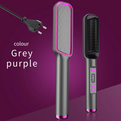 Electric hot comb straightener brush Silcy Skin grey purple 2-piece set on Tampa Home & Garden Store