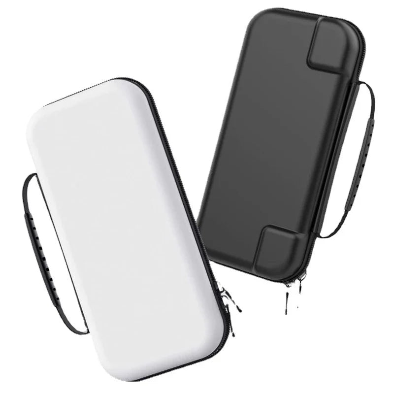 Two hard shell Nintendo Switch storage bags in white and black with wrist strap on Tampa Home & Garden Store