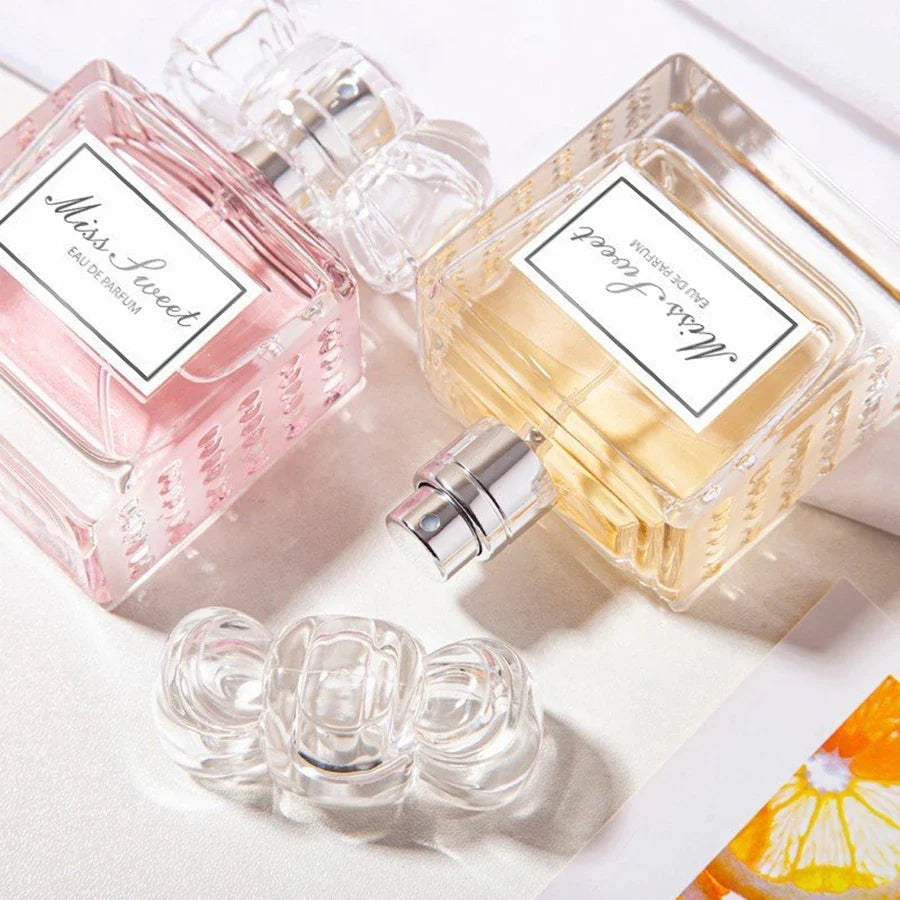 Miss Sweet by Silcy Skin pink and peach perfume bottles (2) with spray tops, eau de parfum on Tampa Home & Garden Store