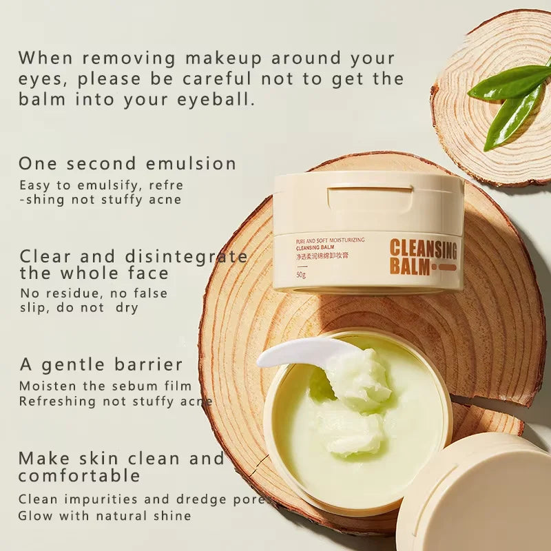 Silcy Skin cleansing balm makeup remover jar, beige cream texture on wooden slice display on Tampa Home & Garden Store