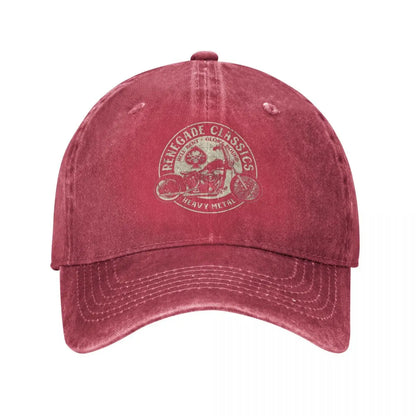 Vintage motorcycle cap by BikerZoneZ in red washed cotton with Renegade Classics logo on Tampa Home & Garden Store