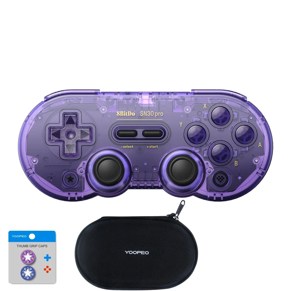 8BitDo SN30 Pro gamepad controller (3-item set) in purple with YOOPEO grip caps and case on Tampa Home & Garden Store