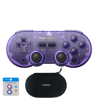 8BitDo SN30 Pro gamepad controller (3-item set) in purple with YOOPEO grip caps and case on Tampa Home & Garden Store