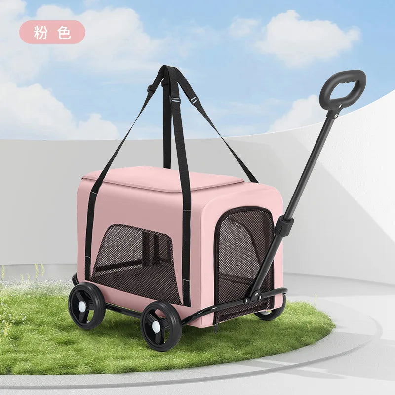 Pet Zen 2-in-1 pet stroller and backpack in pink with mesh panels, lightweight and foldable on Tampa Home & Garden Store
