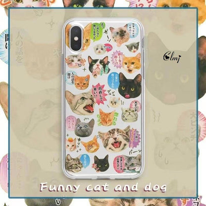 Cute cat silicone phone case for iPhone, clear with colorful cat stickers on Tampa Home & Garden Store