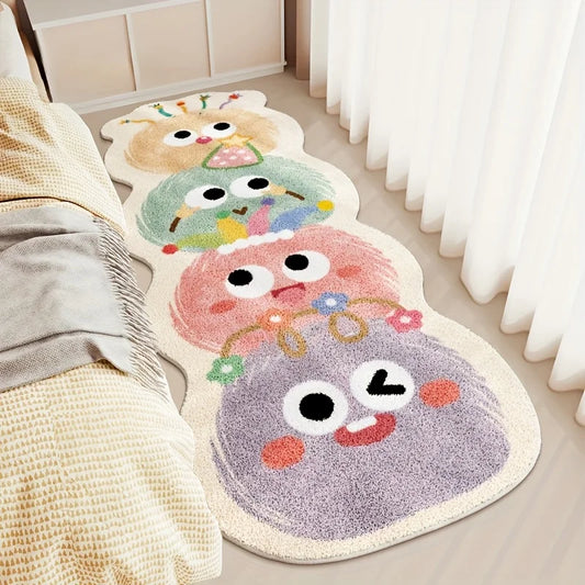 VIKAMA cute cartoon carpet long rug soft plush with multi-color faces for bedroom decor on Tampa Home & Garden Store