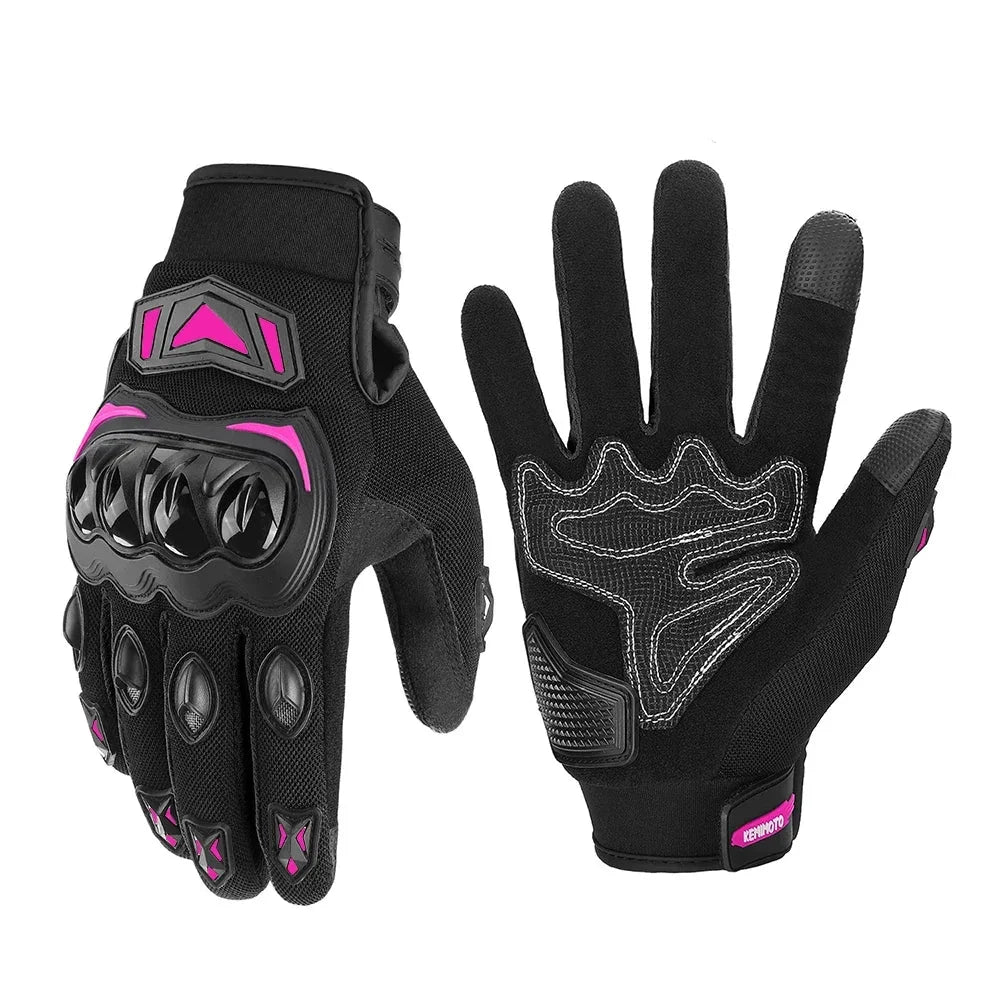 Gloves Summer Riding Hard Knuckle Touchscreen Gloves, black with pink, BikerZoneZ pair on Tampa Home & Garden Store