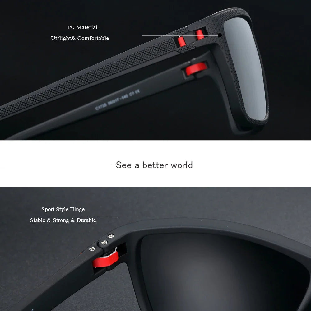 BARCUR polarized sunglasses with lightweight black frame and red hinges UV400 TAC lenses on Tampa Home & Garden Store