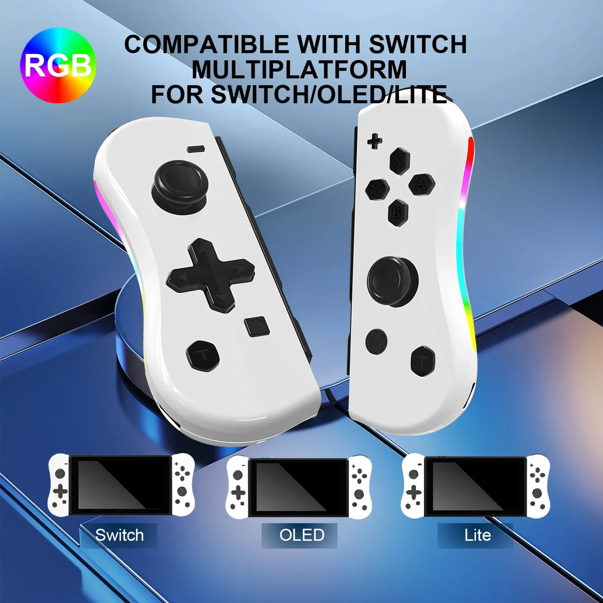 GAMINJA wireless Switch Joypad controllers with RGB lighting, white L/R grips on Tampa Home & Garden Store