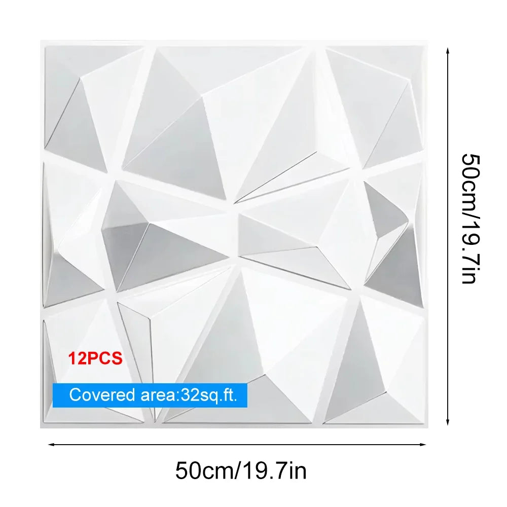 12Pcs 50x50cm 3D PVC wall panels white geometric wall decor for living room Perfecsy on Tampa Home & Garden Store