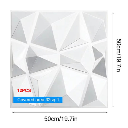 12Pcs 50x50cm 3D PVC wall panels white geometric wall decor for living room Perfecsy on Tampa Home & Garden Store