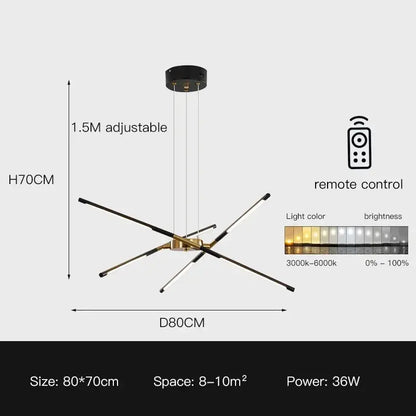 DecorBites linen ceiling chandelier pendant lamp black and gold with 1.5m cable and remote on Tampa Home & Garden Store