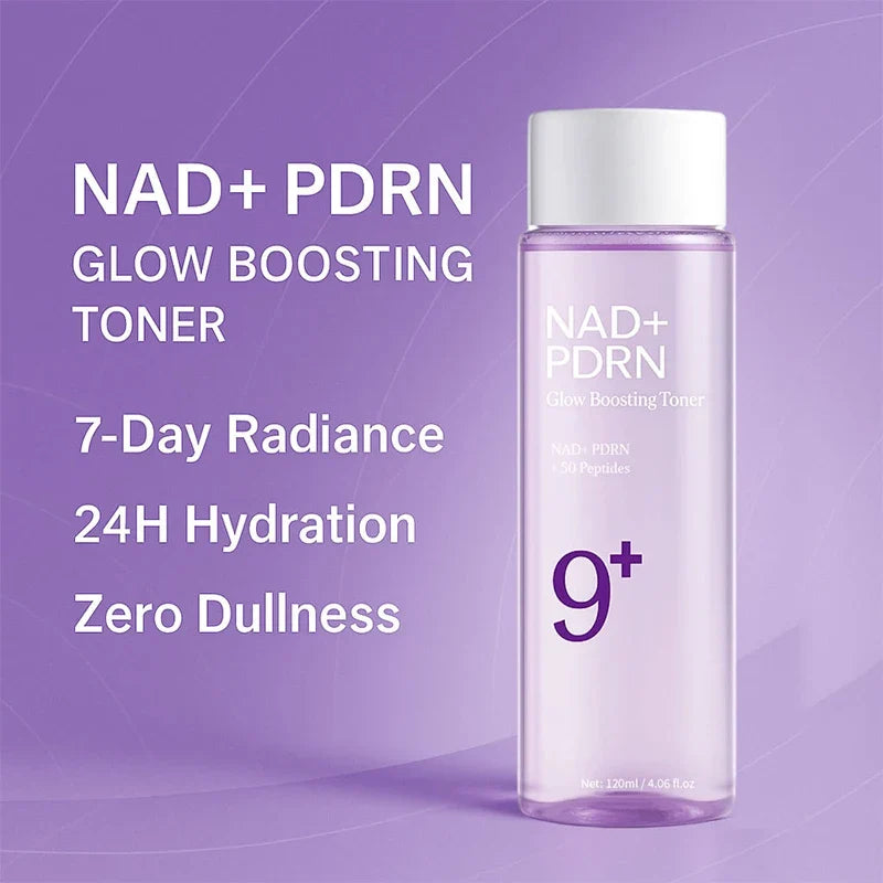 NAD+ PDRN Glow Boosting Toner bottle with lavender liquid and white cap, 120ml Silcy Skin on Tampa Home & Garden Store