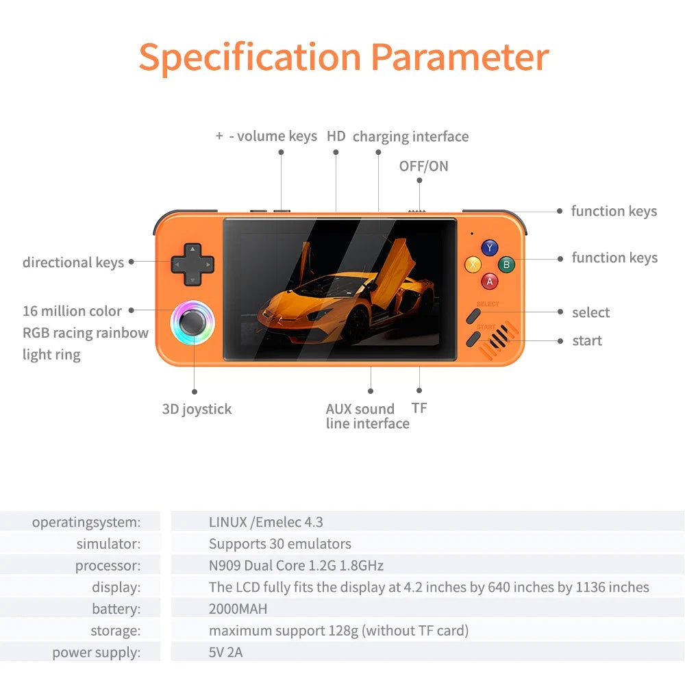 M41P Linux handheld game console orange FLIPSTYLEZLLC with N909 dual-core and 128GB TF on Tampa Home & Garden Store