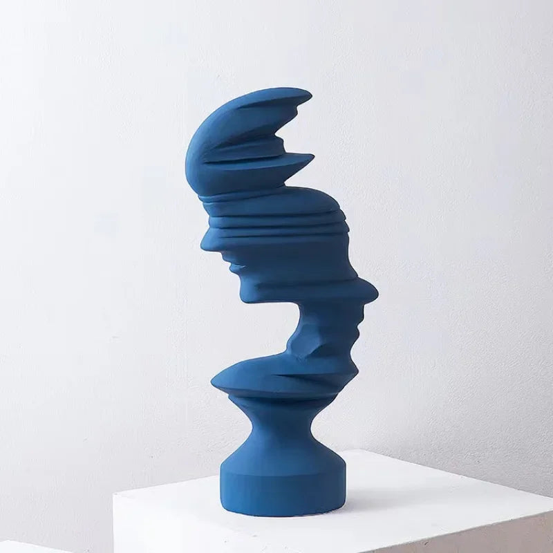 Blue abstract human face sculpture, 25cm modern decor statue, indoor ornament on Tampa Home & Garden Store