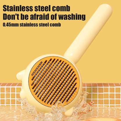 Cat and dog grooming brush by Stevvex with stainless steel needle comb, yellow head, long handle on Tampa Home & Garden Store