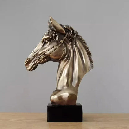 Galloping horse head resin sculpture in bronze-tone finish on black display base on Tampa Home & Garden Store