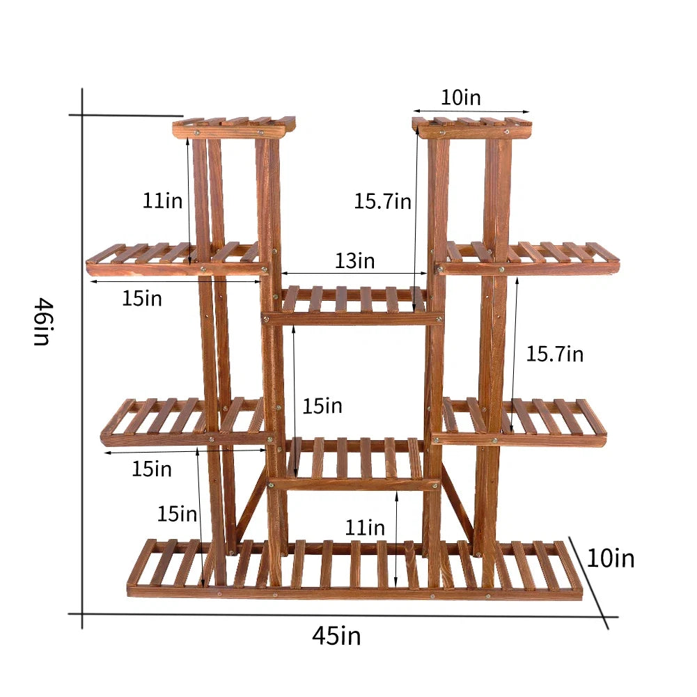 11 Tier Wooden Plant Stand for Indoor and Outdoor