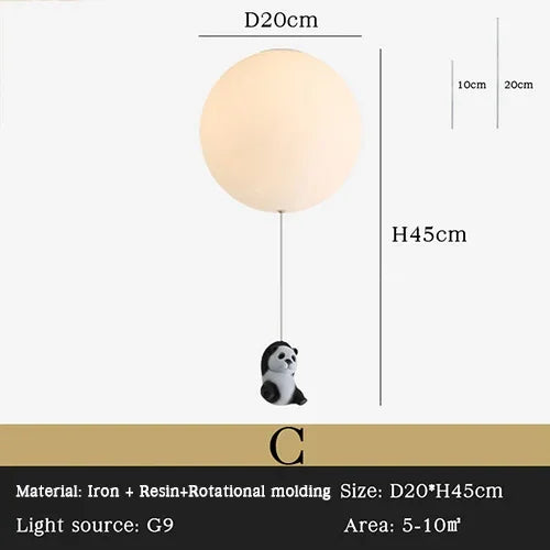 DecorBites Kids Bear LED Ceiling Chandelier with 20cm globe and panda pendant for kids room on Tampa Home & Garden Store