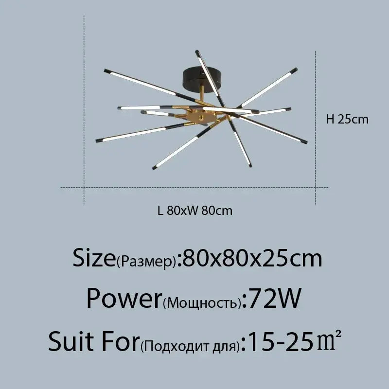 DecorBites Linen Ceiling Chandelier black and gold starburst-style metal pendant lamp on Tampa Home & Garden Store
