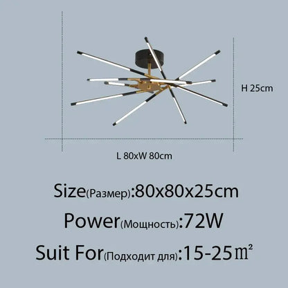 DecorBites Linen Ceiling Chandelier black and gold starburst-style metal pendant lamp on Tampa Home & Garden Store