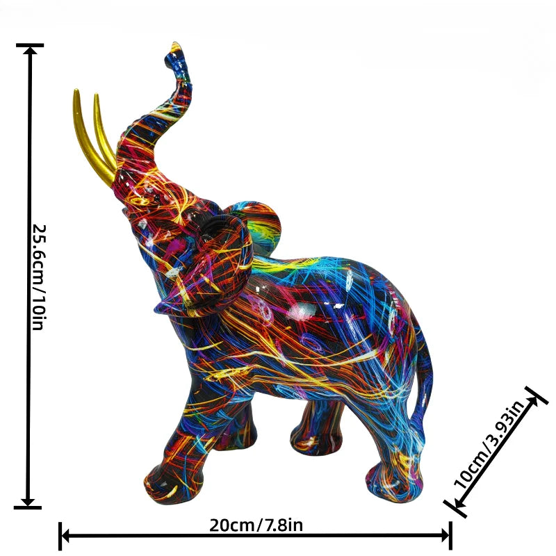 Perfecsy elephant sculpture resin decor with graffiti multicolor abstract lines on Tampa Home & Garden Store