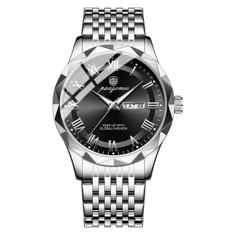 Men's minimalist quartz watch with stainless steel band and black dial UpTrend Deals on Tampa Home & Garden Store