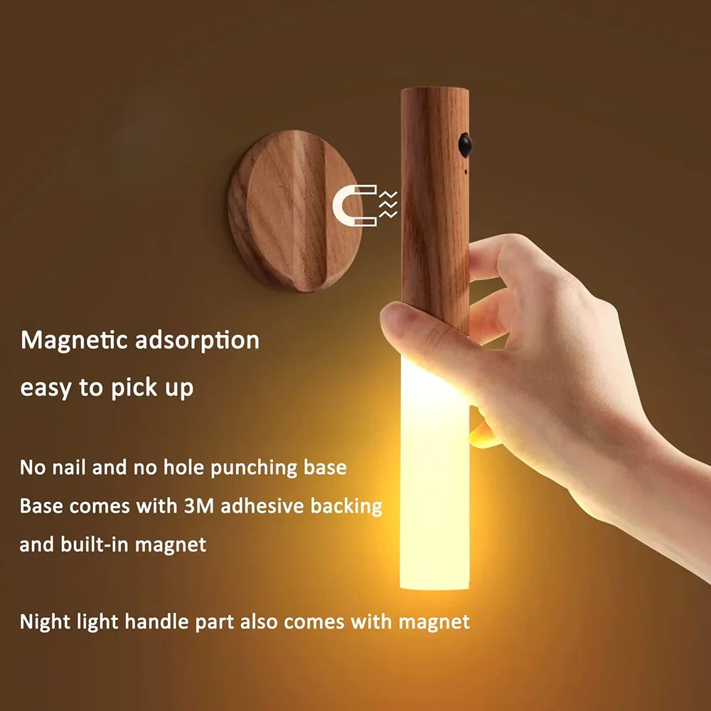 WoodAura | Rechargeable Motion Sensor Wall Sconce with Magnetic Decor