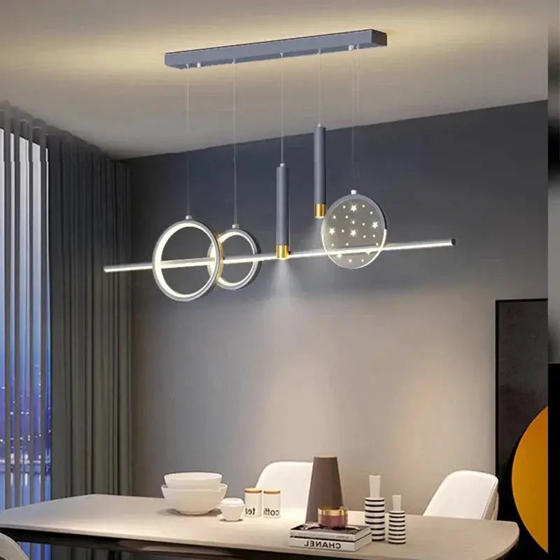 DecorBites LED Pendant Chandeliers with circular rings and starry disk for modern dining on Tampa Home & Garden Store