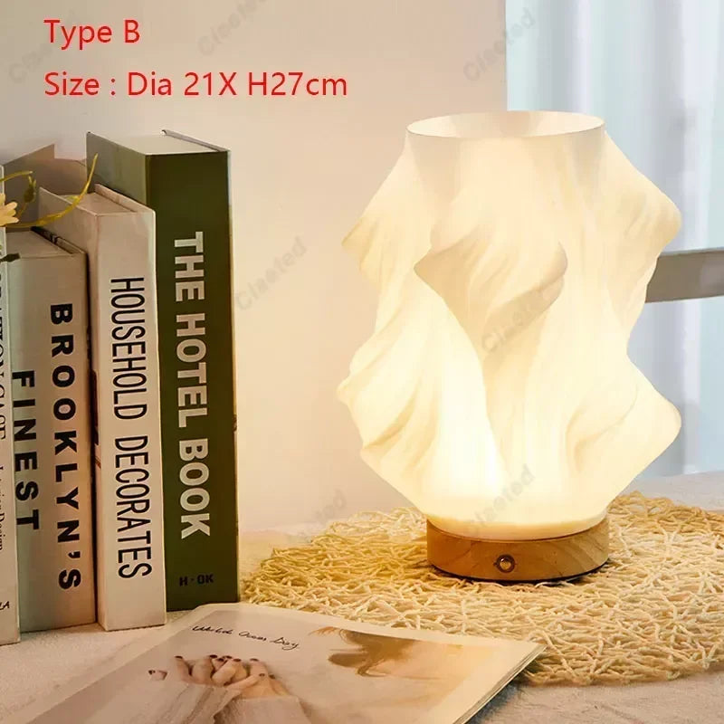 Perfecsy 7W wooden table lamp with USB rechargeable dimmable LED, crinkled white shade on Tampa Home & Garden Store