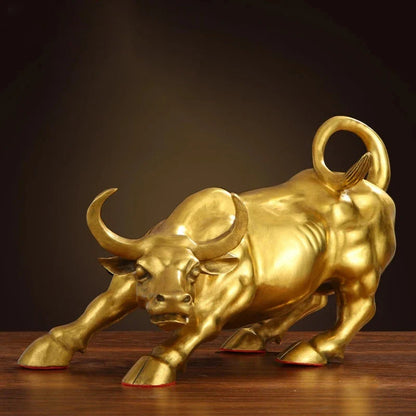 Perfecsy brass ox bull figurine, gold 12cm charging stock market bull sculpture for office decor on Tampa Home & Garden Store