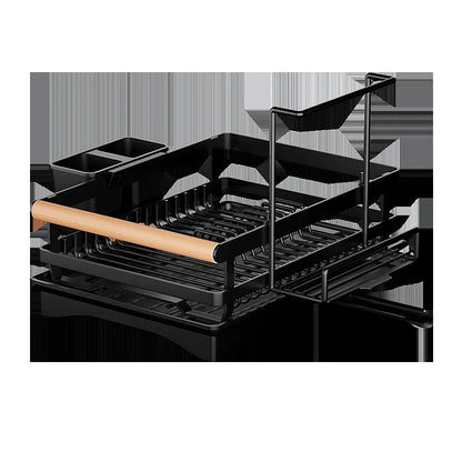 DecorBites dish drying rack for sink, black metal with wooden handle, multi-tier storage on Tampa Home & Garden Store