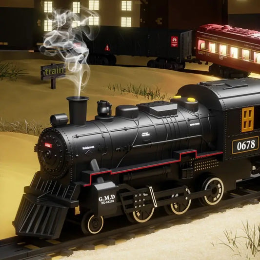 Kids Electric Train Set with Steam Smoke Lights Sounds Battery Powered - Tampa Home & Garden Store