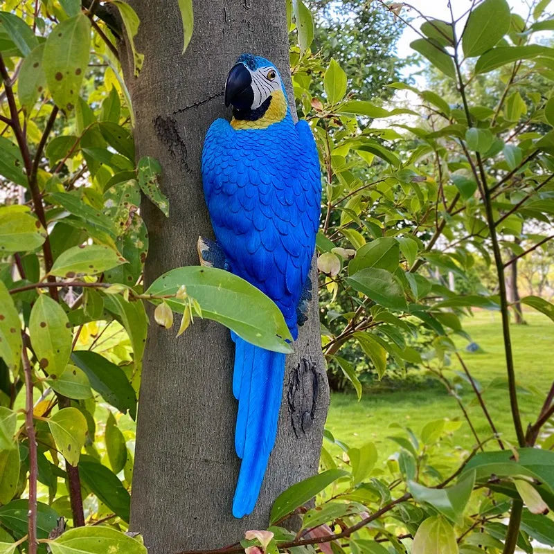 1pc wall-mounted parrot statue, blue resin garden sculpture with yellow neck Perfecsy on Tampa Home & Garden Store