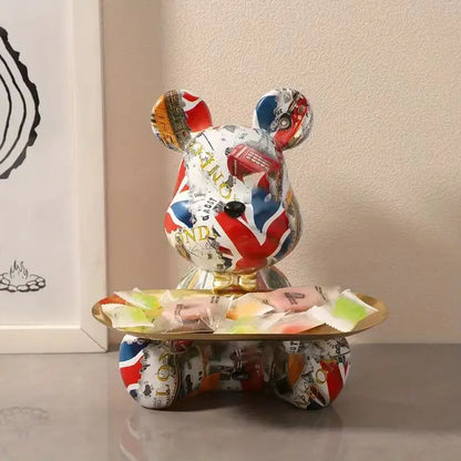 Graffiti bear figurine collage print by Perfecsy with gold tray keys storage decor on Tampa Home & Garden Store