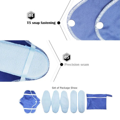 Silcy Skin 8pcs reusable sanitary pads set in blue cloth with snap fastenings on Tampa Home & Garden Store
