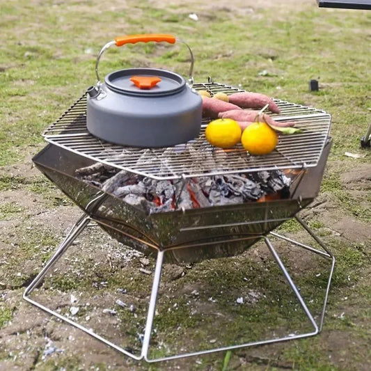 FLIPSTYLEZLLC portable gray kettle wood stove brazier camping fire pit on foldable grill stand on Tampa Home & Garden Store
