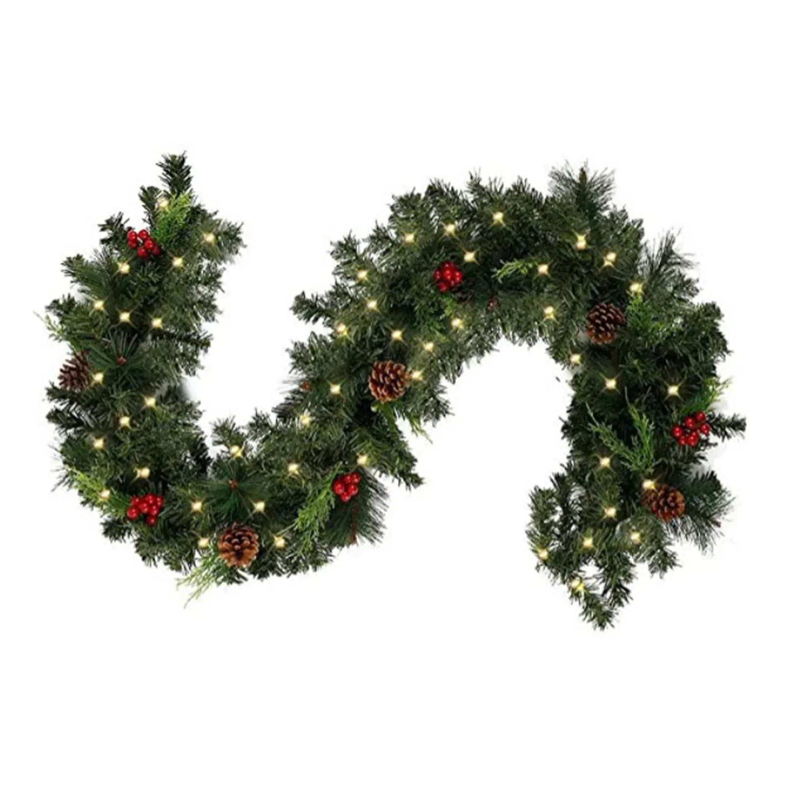 two-piece Perfecsy rattan Christmas garland with red berries and pinecones on Tampa Home & Garden Store