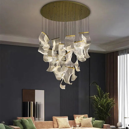 DecorBites LED Art Acrylic Pendant Light with gold-tone accents and leafshaped translucent panels on Tampa Home & Garden Store