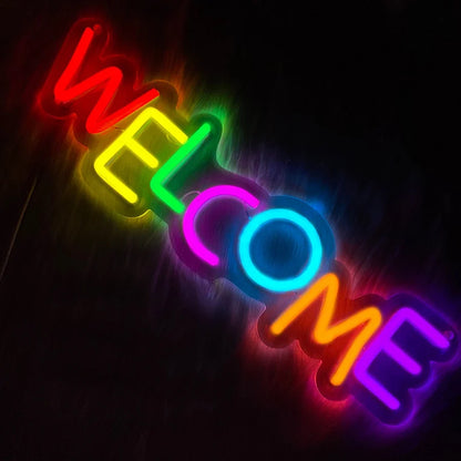 Welcome neon sign wall lamp USB powered, colorful rainbow letters for cafe bars decor on Tampa Home & Garden Store