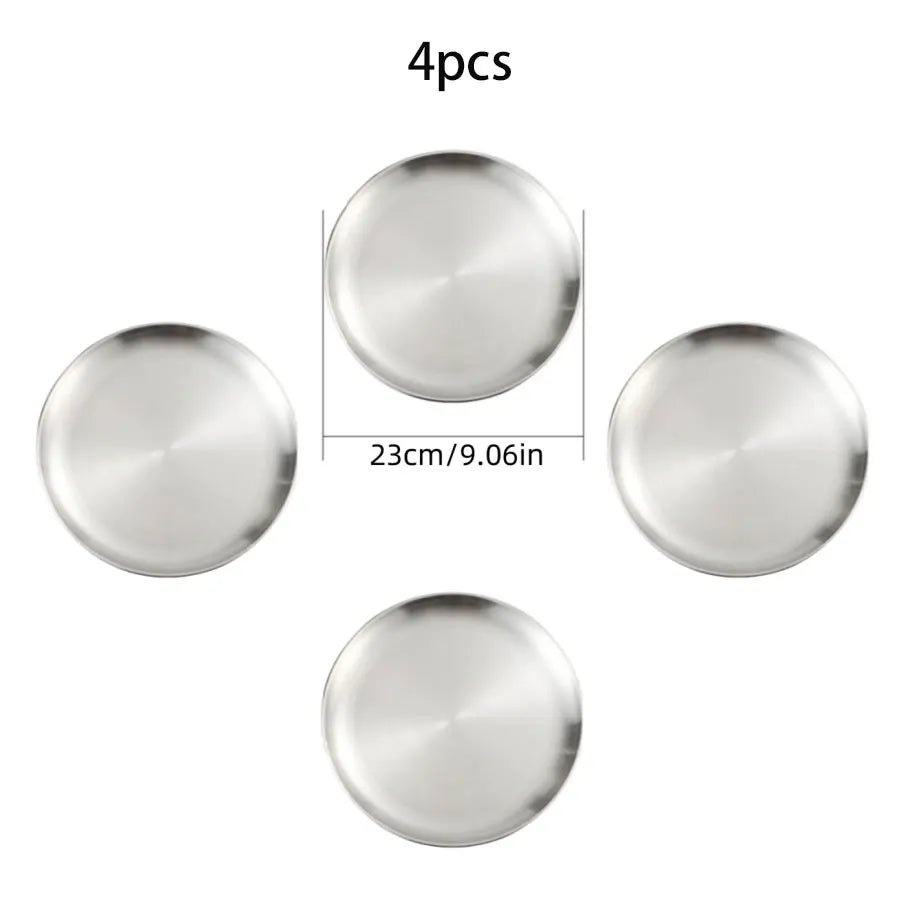 4pcs stainless steel round silver plates, 23 cm, Perfecsy Korean BBQ serving trays on Tampa Home & Garden Store
