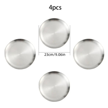 4pcs stainless steel round silver plates, 23 cm, Perfecsy Korean BBQ serving trays on Tampa Home & Garden Store