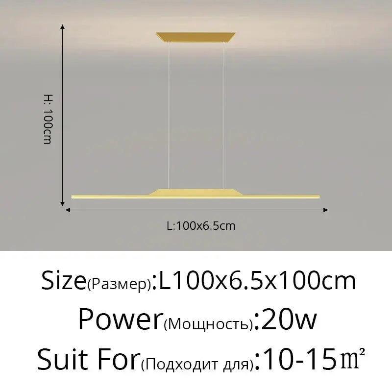 DecorBites LED pendant lamp minimalist hanging light, gold bar with dual suspension cables on Tampa Home & Garden Store