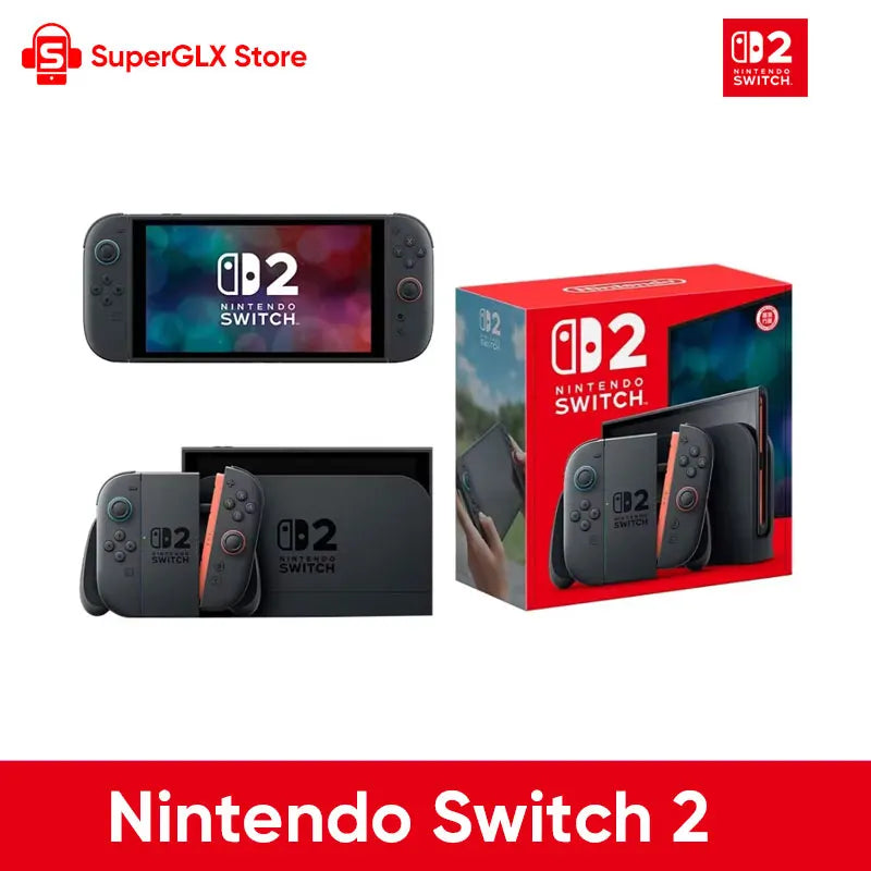 Nintendo Switch 2 handheld console with gray Joy-Con controllers and red packaging on Tampa Home & Garden Store