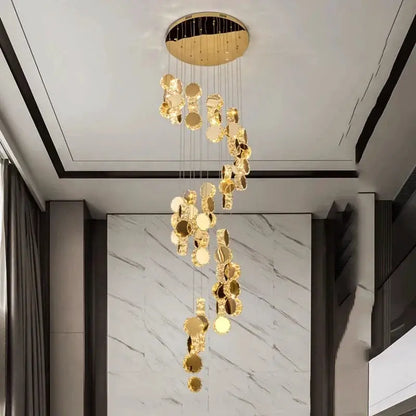 DecorBites LED pendant chandelier with gold circular discs in a cascading design on Tampa Home & Garden Store