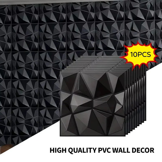 Perfecsy 10pcs 30x30cm black 3D pyramid PVC wall panels for living room decor on Tampa Home & Garden Store