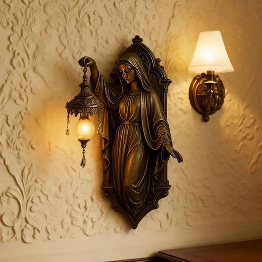 Vintage Mermaid Wall Lamp Resin Virgin Mary Statue Night Light Home Decor - Tampa Home & Garden Store