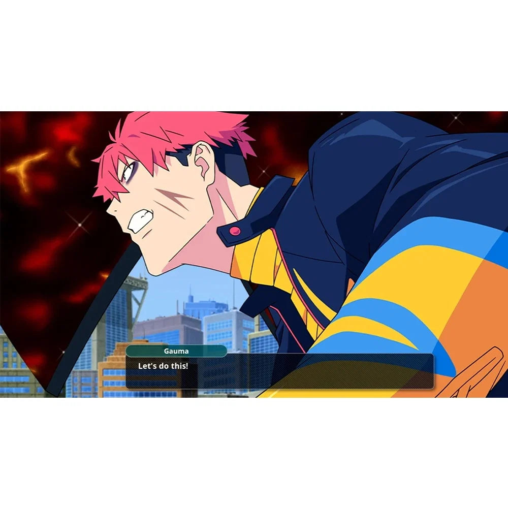 Nintendo Switch game cartridge SUPER ROBOT WARS Y pink-haired hero blue-yellow armor over city on Tampa Home & Garden Store