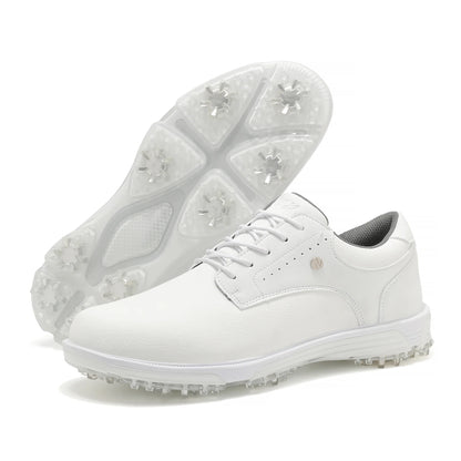 Men's white EstaliosFit waterproof golf shoes with translucent cleat outsole on Tampa Home & Garden Store